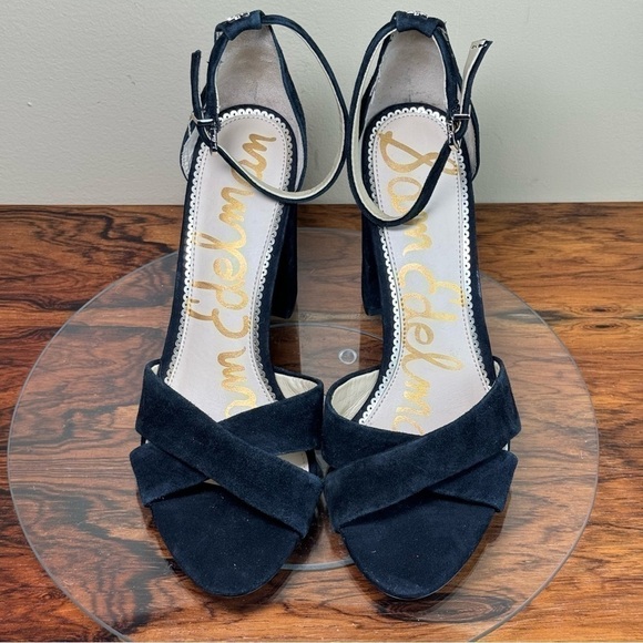 NEW Sam Edelman Yancy Suede Heel Sandals - black - Picture 8 of 16